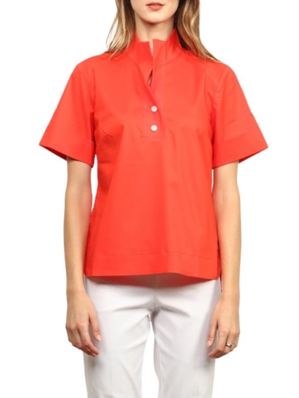 Hinson‎ Wu Aileen Red Button Blouse Elbow Length Size 10